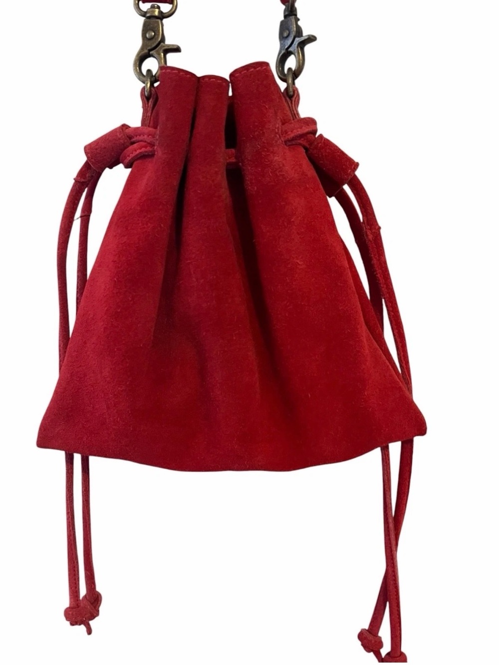 Free People Red Suede Drawstring Bucket Bag or pouch - removable strap - Picture 3 of 9